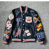 Men's Winter Baseball Jacket in Retro Trend Leather with Embroidery - Himpall